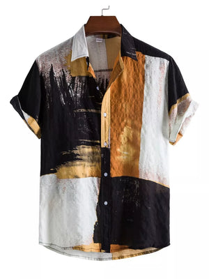 Yellow with Men's Plus Size Color Block Button Up Shirt