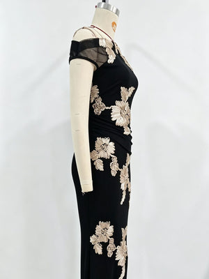 Polyester 100% Care instructions: Hand wash maxi dress in Black-Double-Sided Embroidery with bodycon silhouette