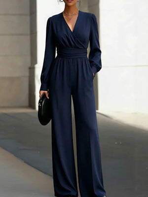 jumpsuit in navy blue featuring pocketed and flared fit