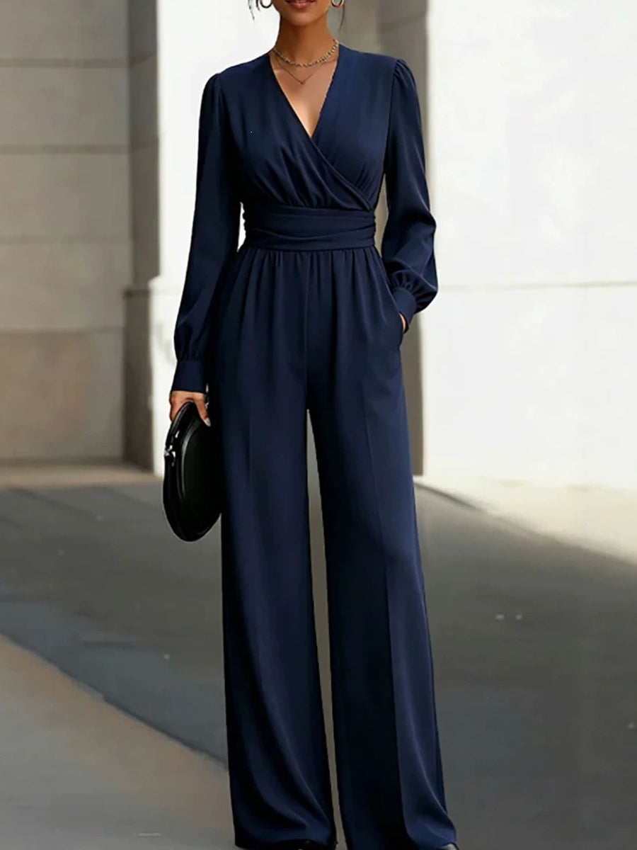 jumpsuit in navy blue featuring pocketed and flared fit