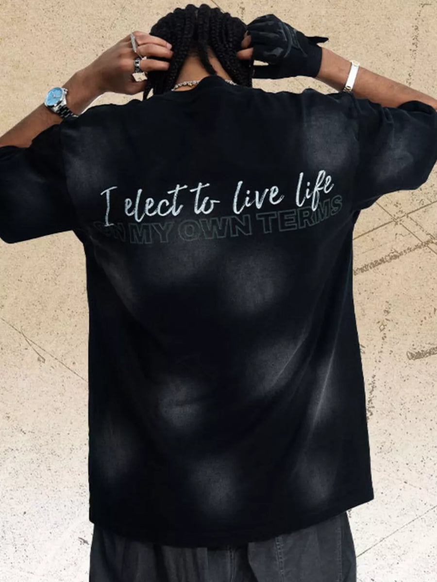 Men's Vintage Graphic Round Neck T-shirt in Black
