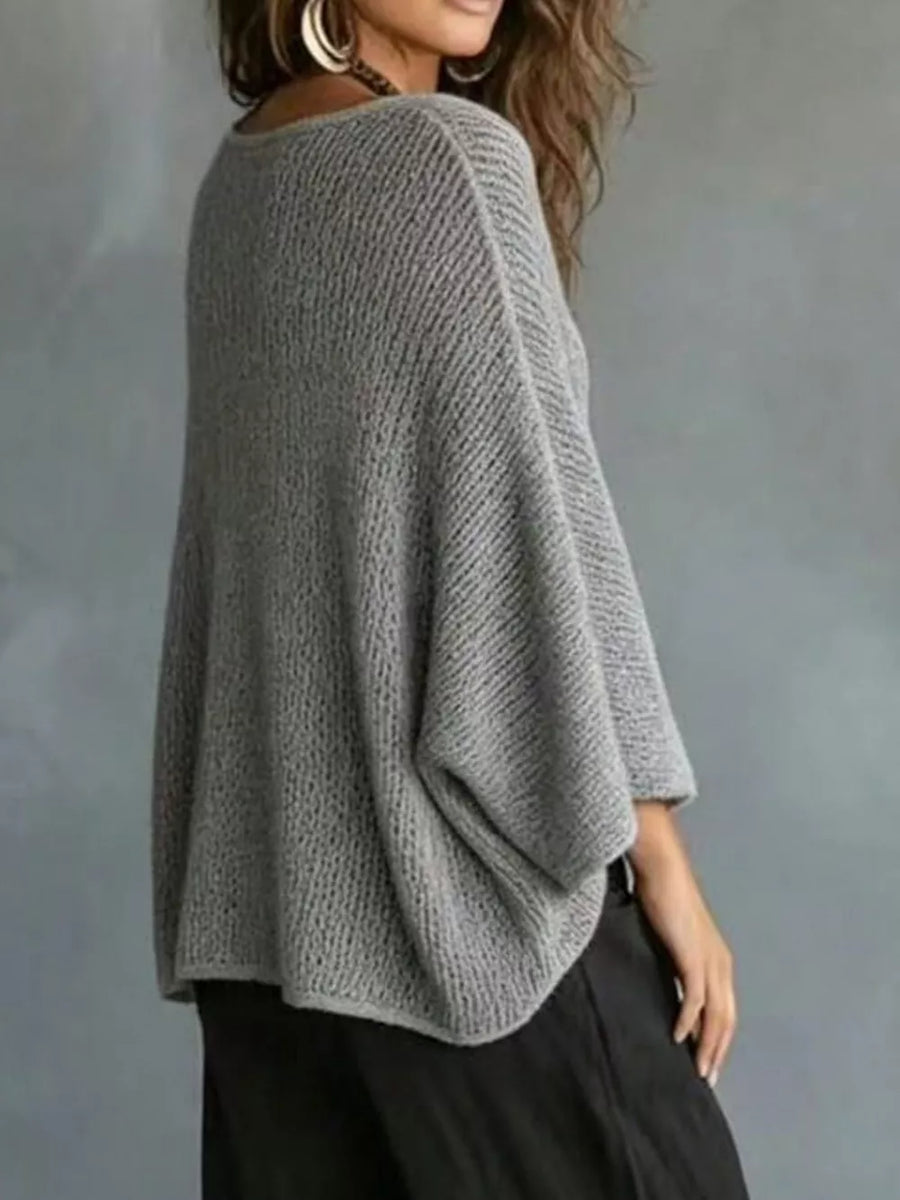 V-neck Batwing Sleeve Sweater in Gray