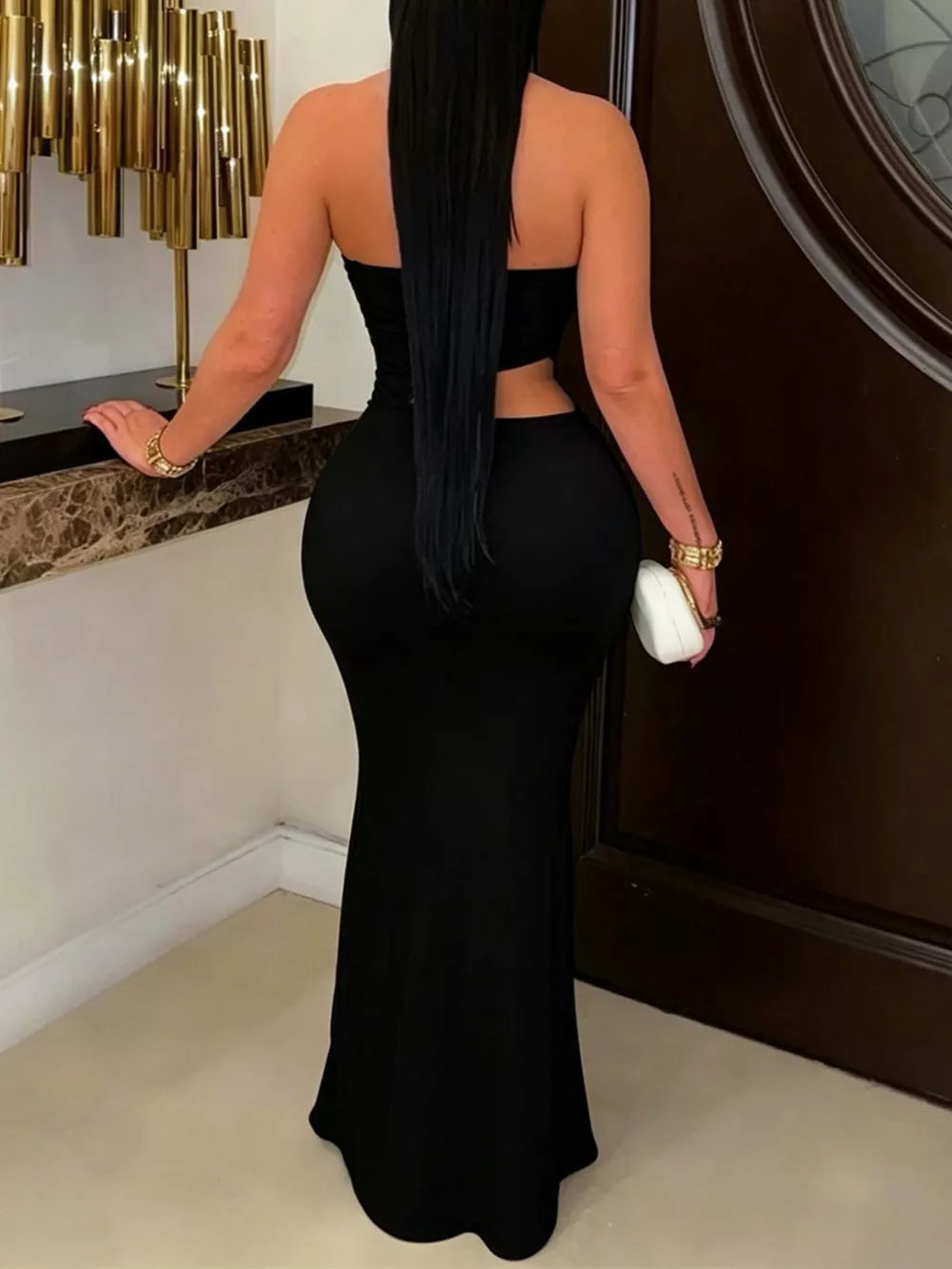 glam maxi dress in Black with strapless