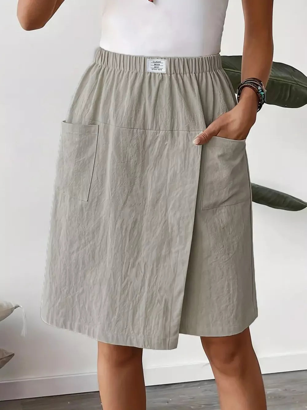 Dark Blue Elastic Waist Wrap Skort