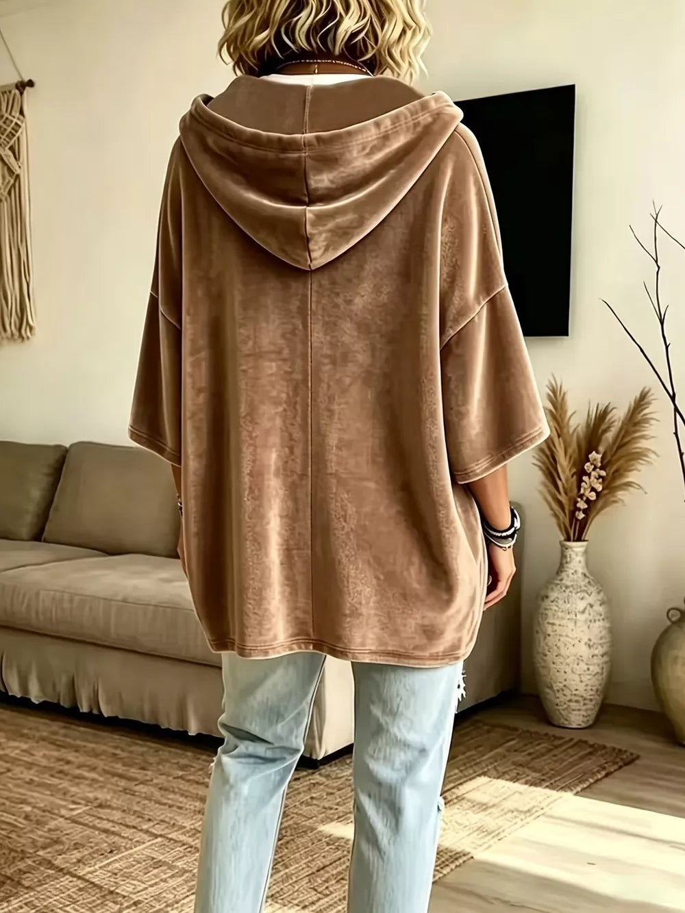 Sky Blue pullover hoodie with drawstring hood and 3/4 sleeve