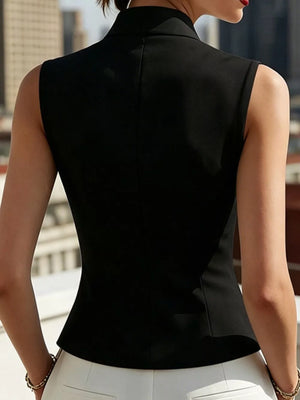 Rose Zip Up Sleeveless Shirt in Black, view 12