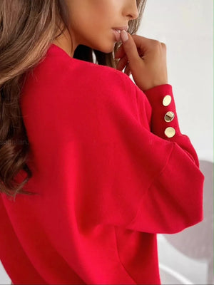 White with V-neck Button Cuff Blouse