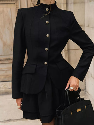 Elegant Stand Collar Blazer And Mini Skirt Set option 5