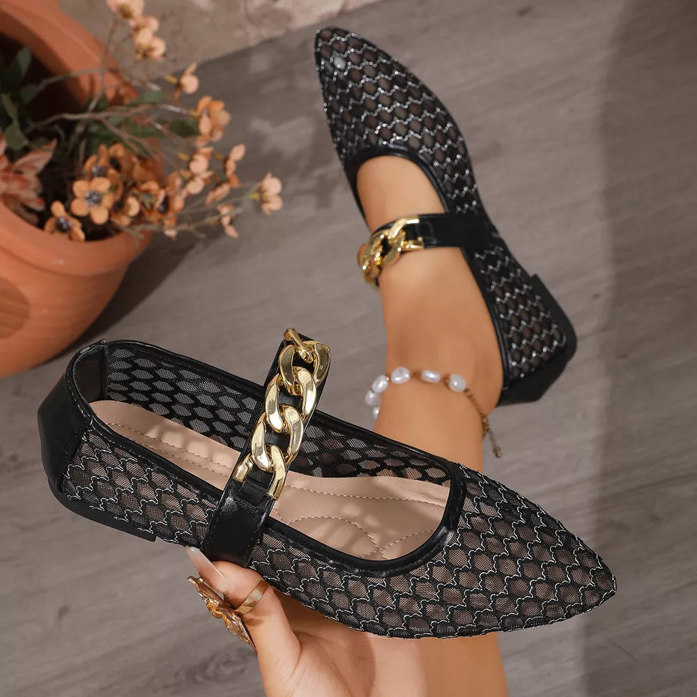 Apricot flats featuring point toe and geometric