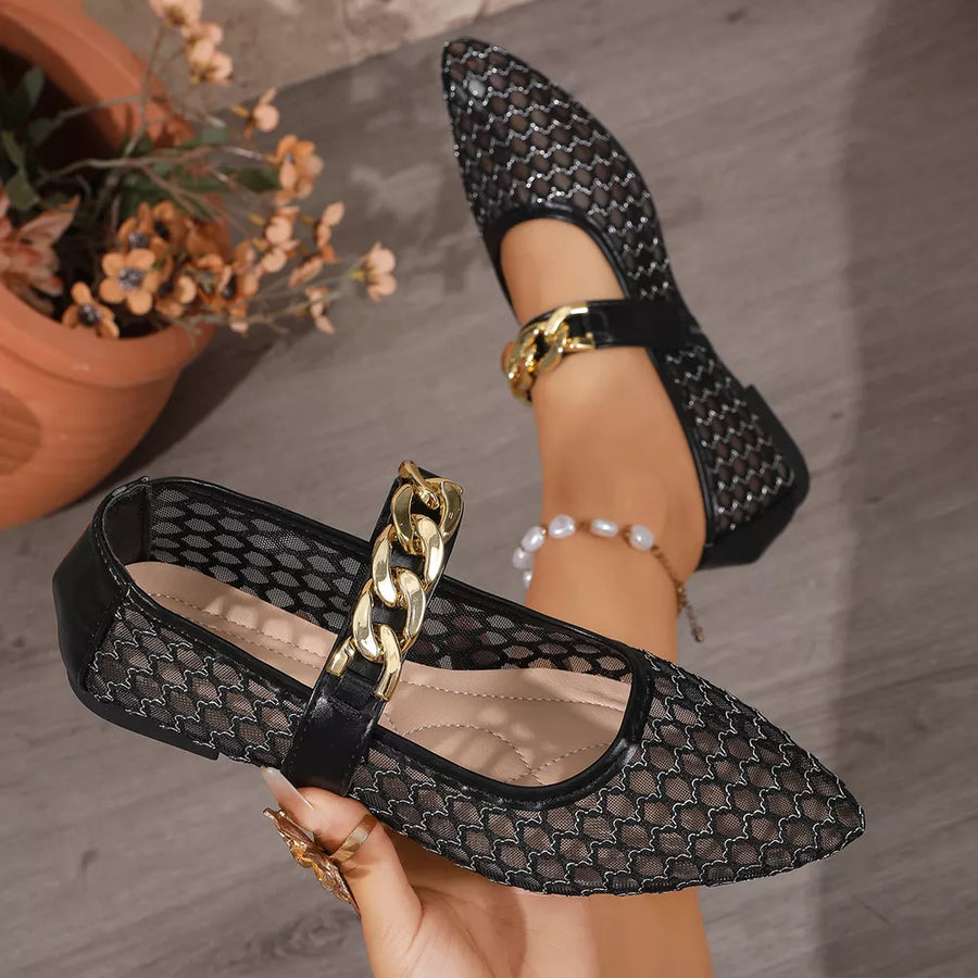 Apricot flats featuring point toe and geometric