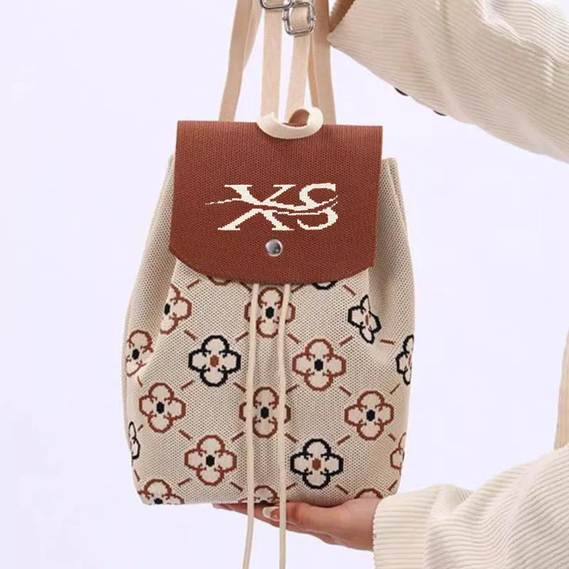 Blush Pink Floral Print Drawstring Backpack Bag