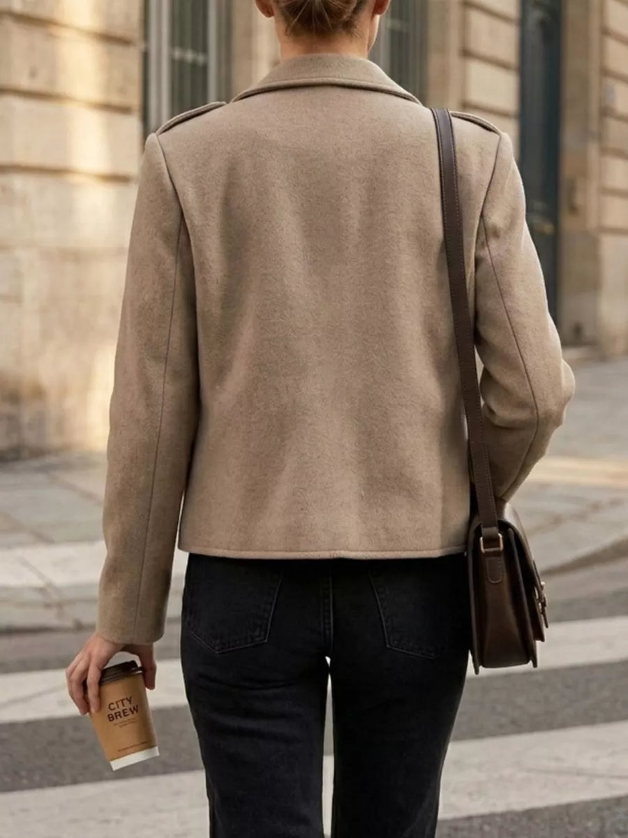 camel blazer with cropped and open-front