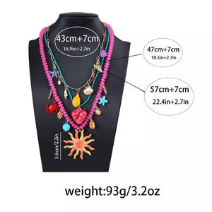 necklace in teal with charm and 3-piece set