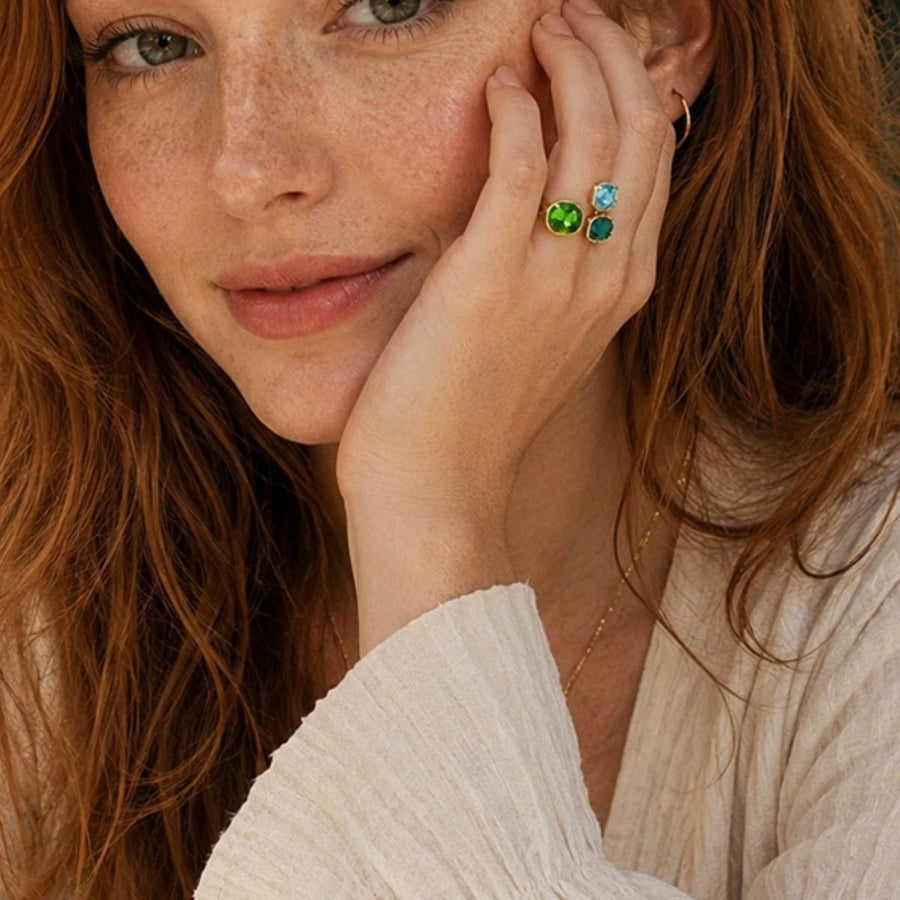 Stainless Steel Zircon Open Ring in lemon yellow with open design