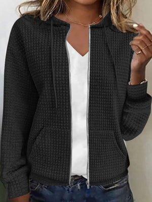 zip hoodie in Blue with zipper and hip-length