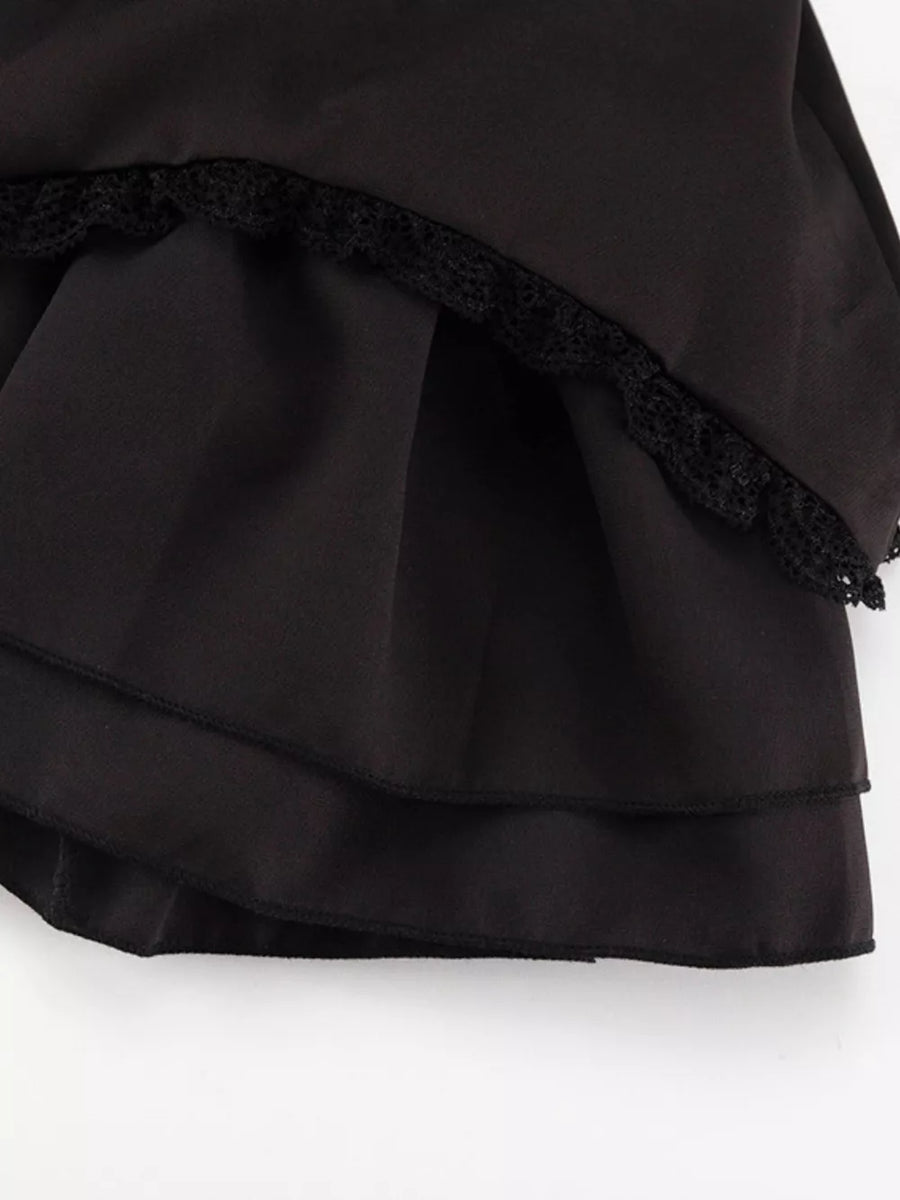 Black tiered skirt with lace trim detail