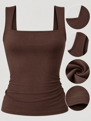 Square Neck Slim-Fit Tank in Dusty Pink with ribbed