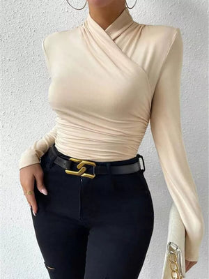 Black Ruched Long Sleeve Slim Fit Top
