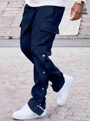 cargo pants in Khaki with drawstring waist and full-length