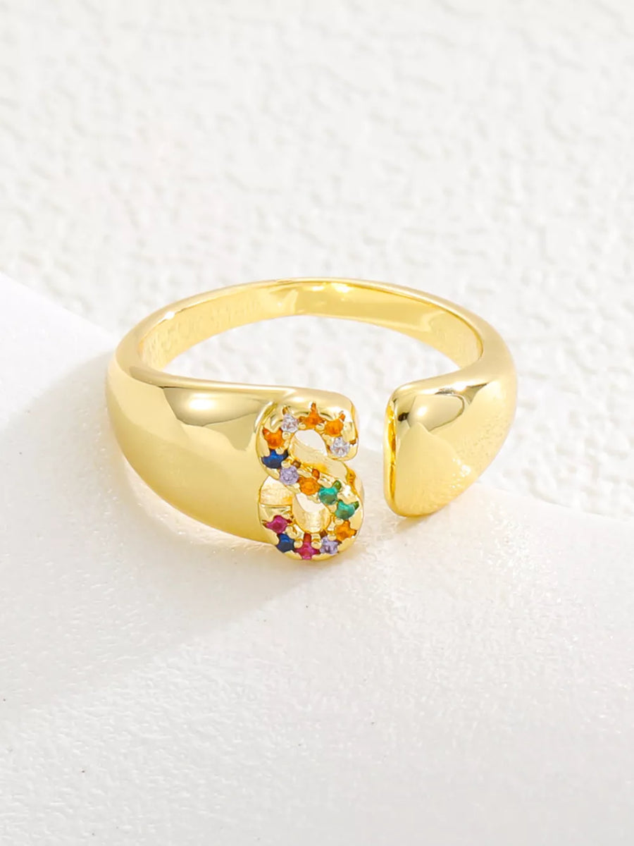 18k Gold-plated Zircon Letter Ring in P with gold-plated