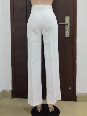 Ivory white high-waisted wide-leg trousers with a clean, pressed look.