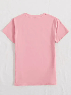 Dusty pink t-shirt with short sleeves and crew neck, plain back.