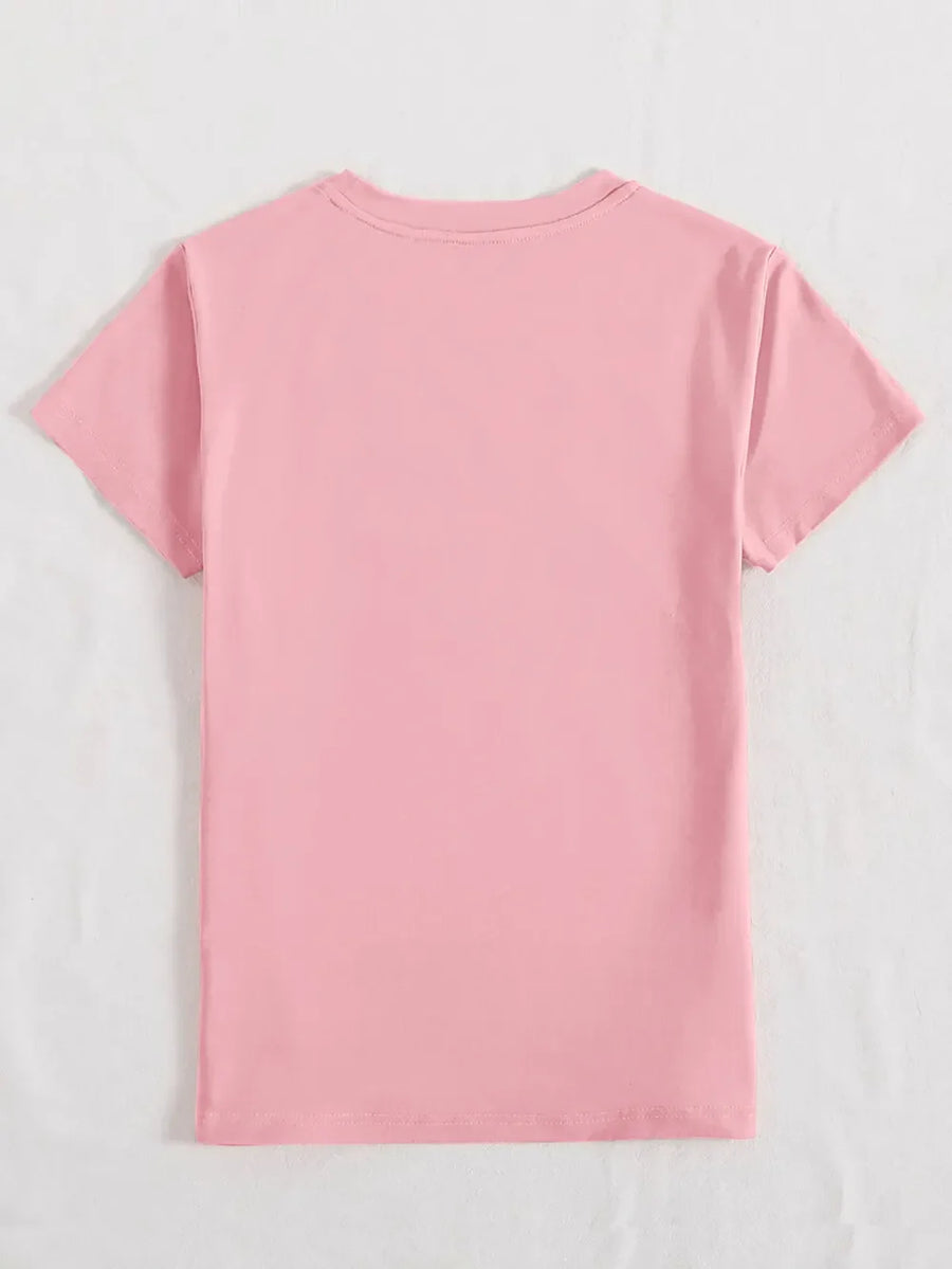 Dusty pink t-shirt with short sleeves and crew neck, plain back.