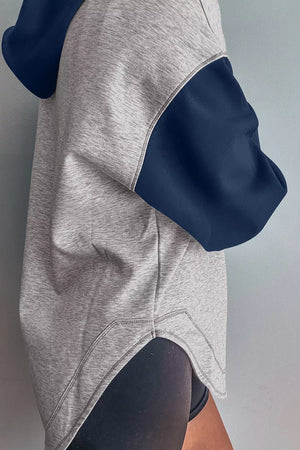 Gray with Color Block V Neck Drawstring Hoodie