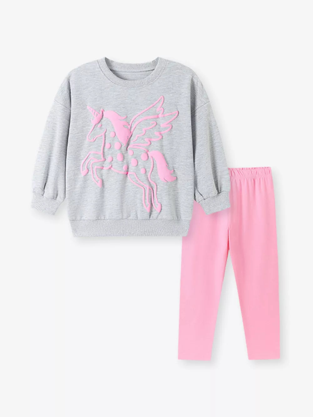 light pink sweatshirt and leggings set featuring two-piece set and graphic print