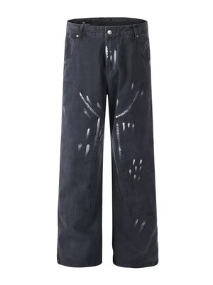 Green Men's Paint Splatter Wide-leg Pants