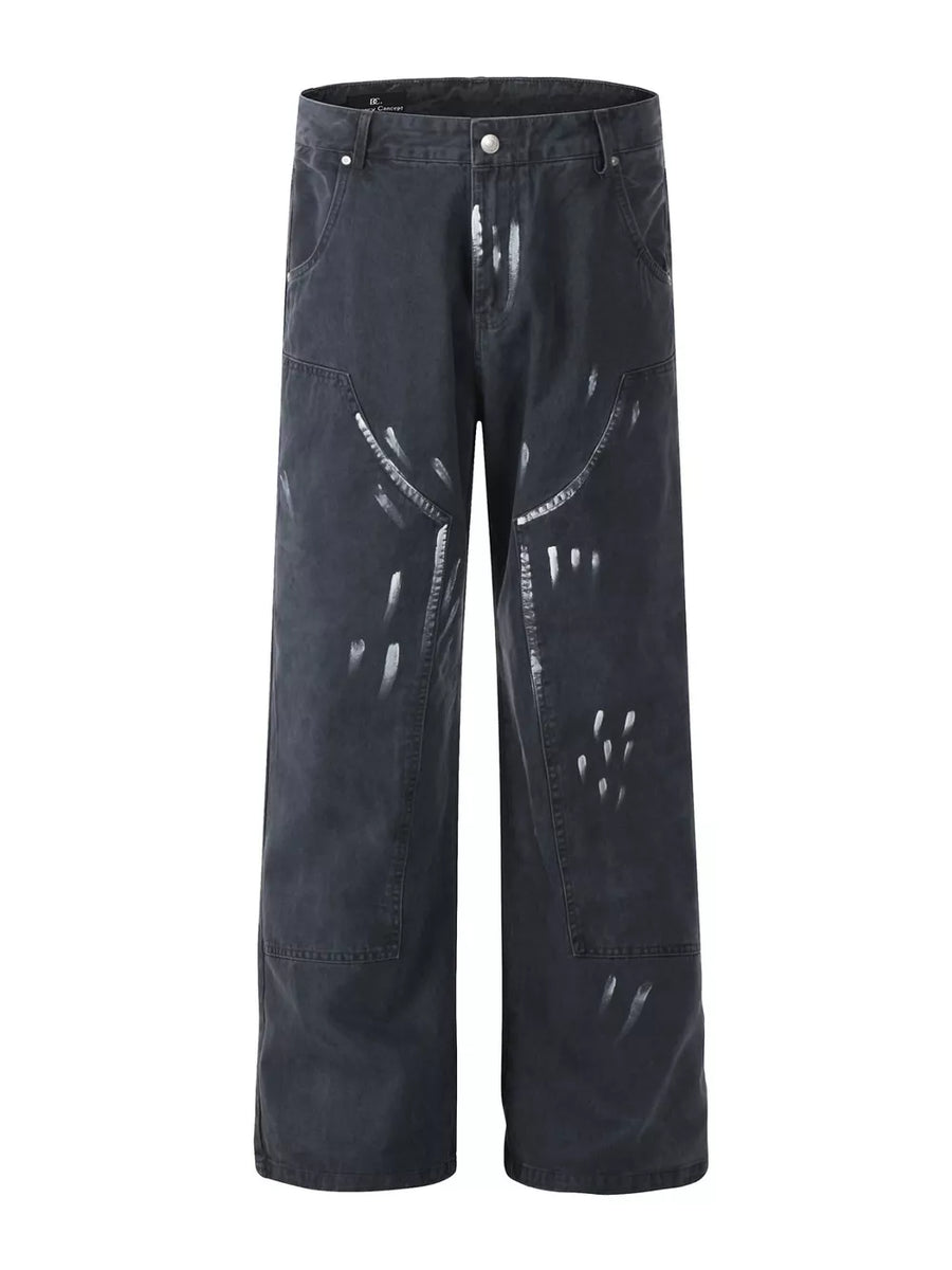 Green Men's Paint Splatter Wide-leg Pants