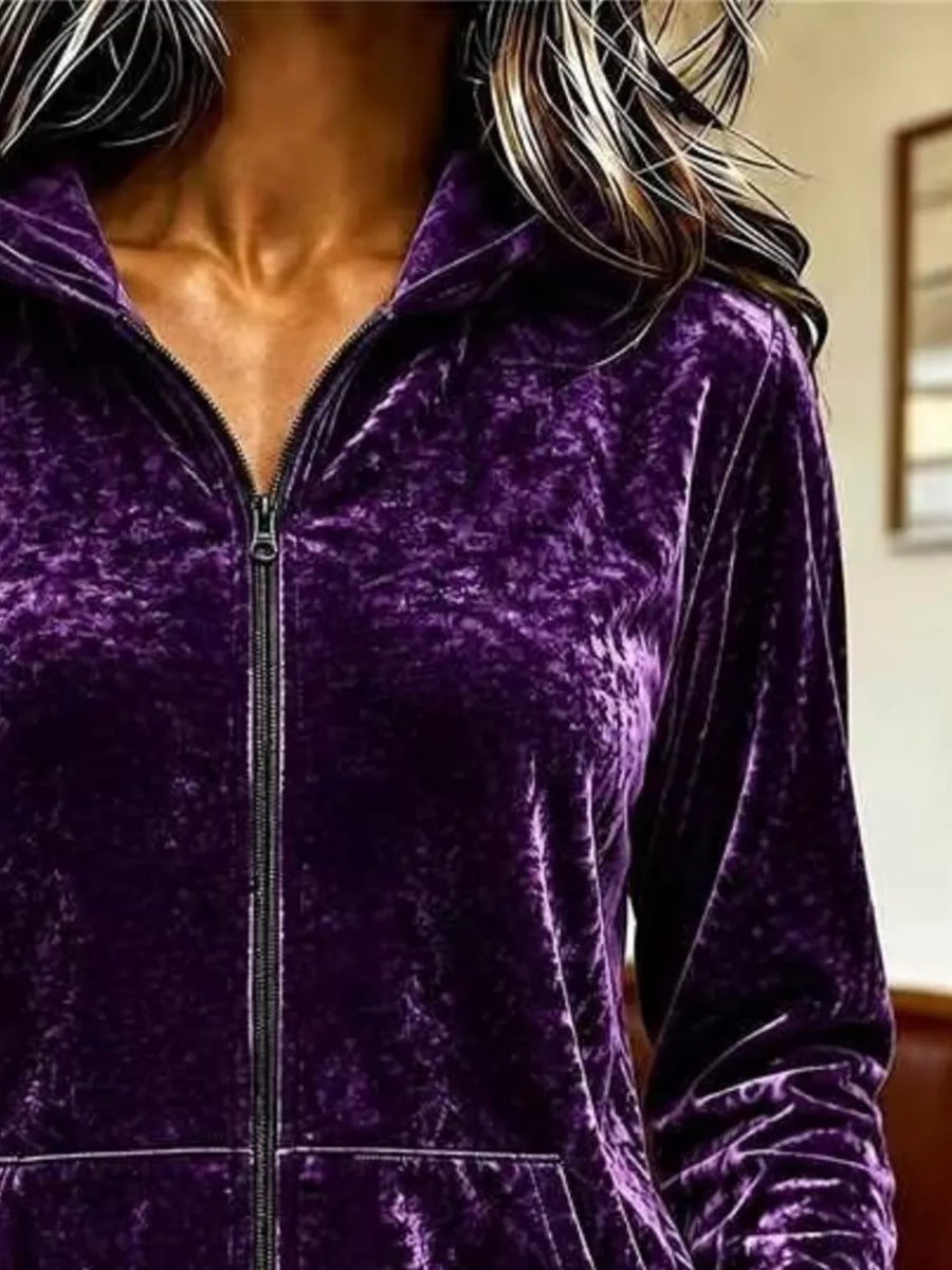 Purple Velvet Zip-up Hoodie