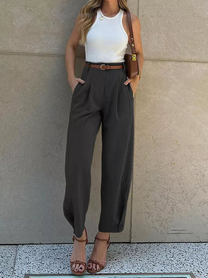 High-waisted Pleated Pants in Brown
