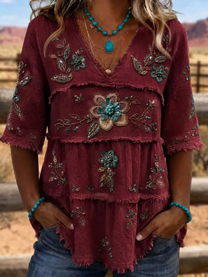sky blue relaxed blouse with v-neck