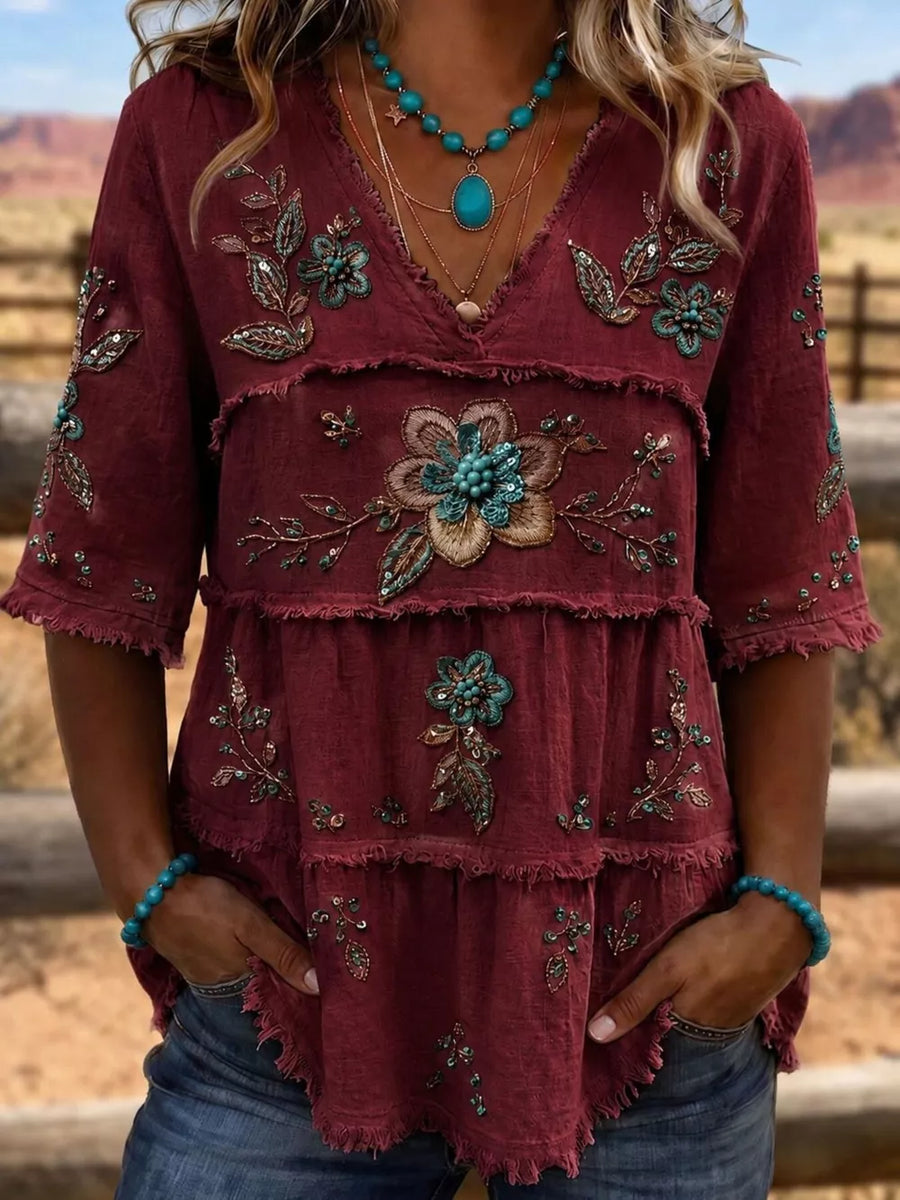 sky blue relaxed blouse with v-neck