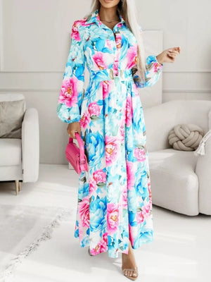 Fuchsia Pink Long Sleeve Maxi Shirt Dress