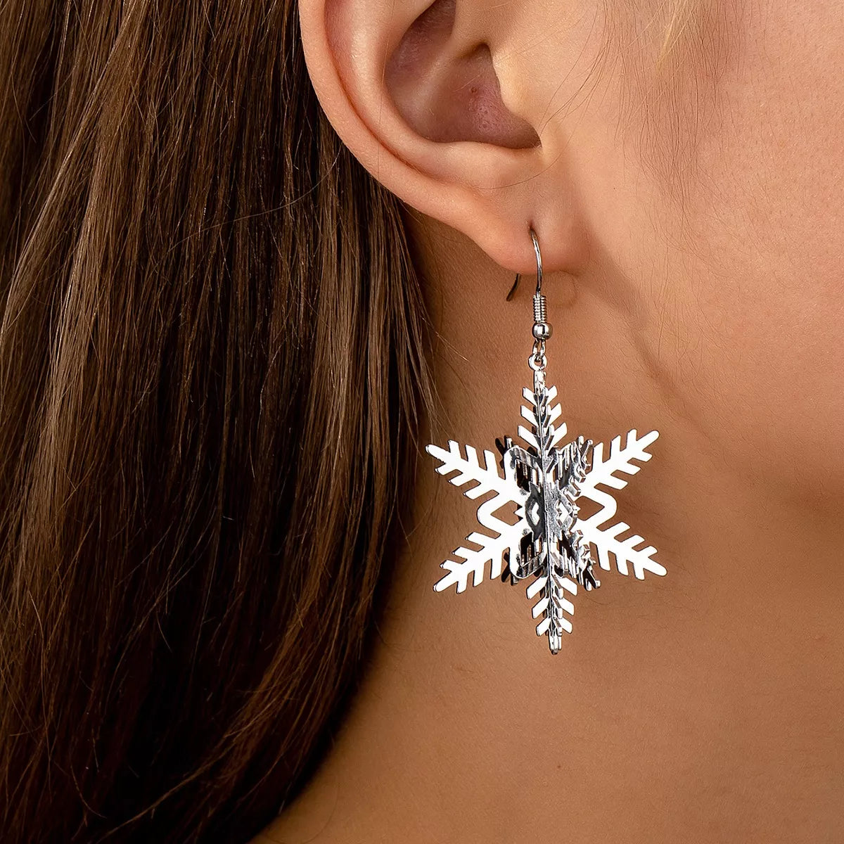 Festive Christmas Tree Earrings, silver snowflake dangle earrings, 18K gold-plated, women's holiday jewelry