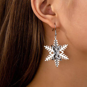 Festive Christmas Tree Earrings, silver snowflake dangle earrings, 18K gold-plated, women's holiday jewelry