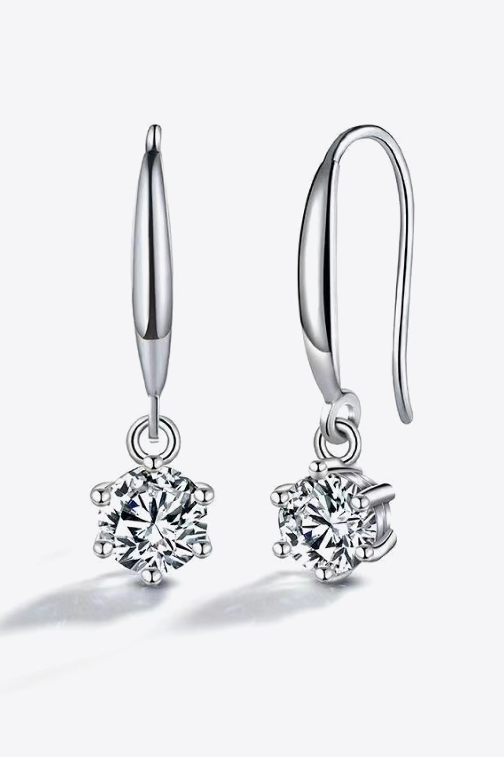 Silver drop earrings with cubic zirconia solitaire pendants