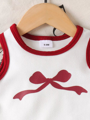 Children's Ribbed Bow Tank Top And Pants Set in Red