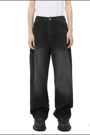 Black faded wide leg jeans with button closure