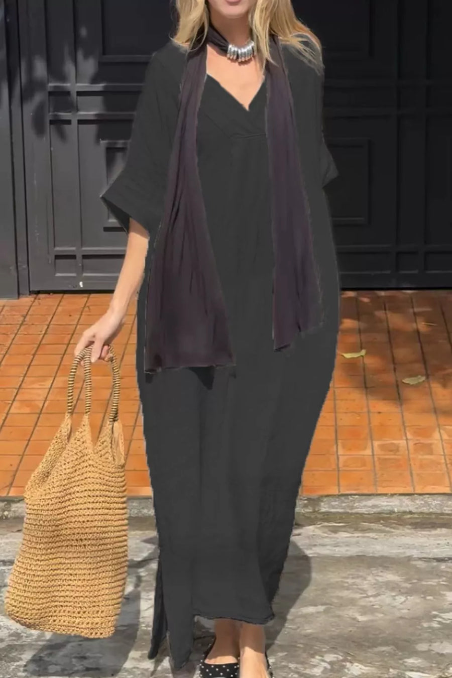 Blue Full Size V-neck Maxi Dress Plus Size