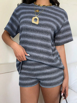 lounge set featuring striped in charcoal with 100% polyester Care instructions: Machine wash cold texture