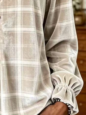 blouse in Light Blue with plaid and ruffled