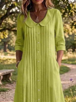 Pink Peter Pan Collar Button Down Dress Plus Size