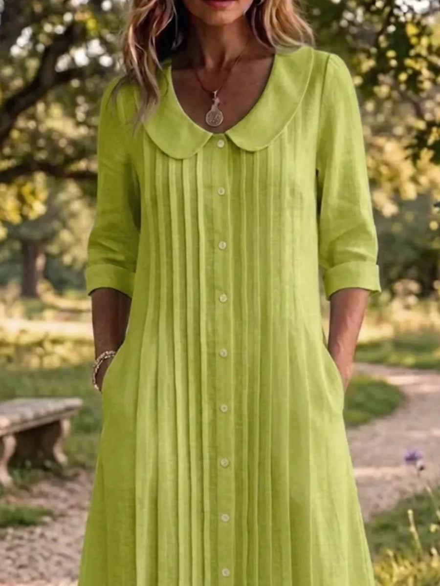 Pink Peter Pan Collar Button Down Dress Plus Size