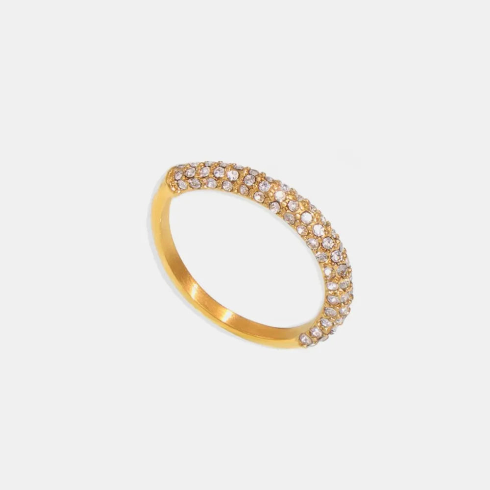 Gold band ring with pavé clear zirconia stones
