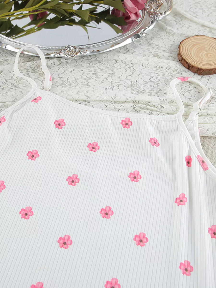 Floral Print Cami Dress And Cardigan Set in White