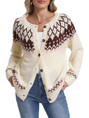 cardigan in Brown with Fair Isle and buttoned
