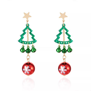 earrings featuring Christmas tree and snowflake motif in cherry red with 18K Gold-Plated, Zinc alloy, Stainless Steel Care